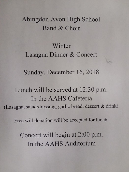 Band and Choir Lasagna Dinner and Concert