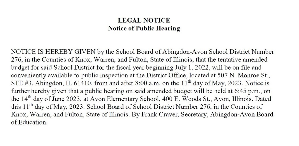 Amended Budget Hearing Notice